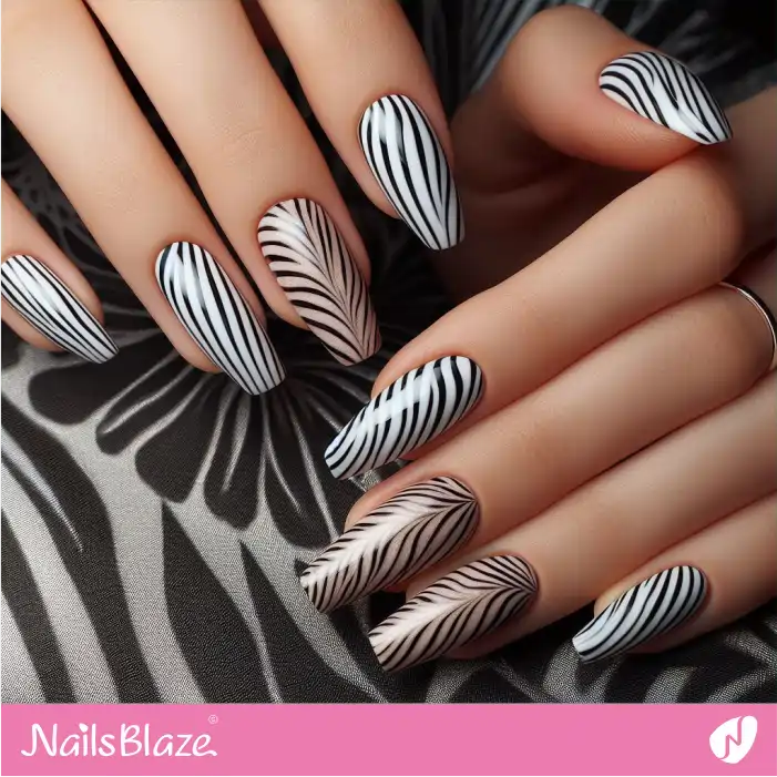 Nude and White Nails with Zebra Stripes | Animal Print Nails - NB2468